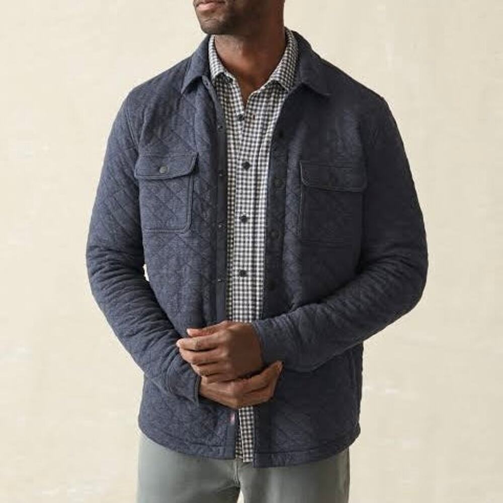 Faherty Epic Quilted Navy Melange Fleece CPO Shirt Jacket XXL NEW Lined Shacket
